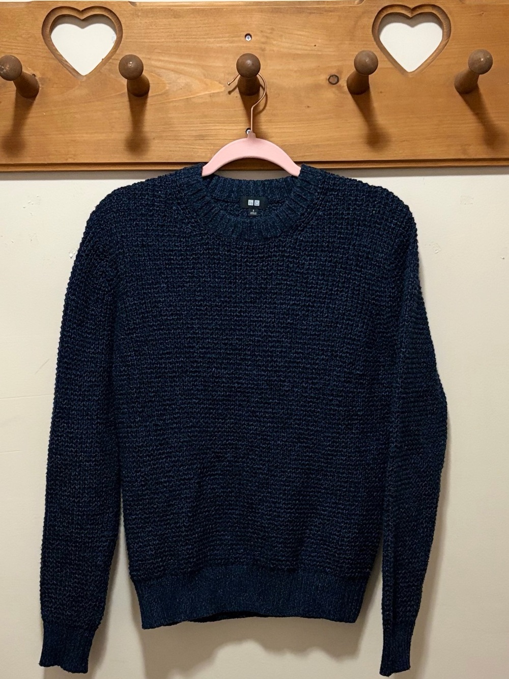 Uniqlo Wool Blend Textured Crewneck Sweater Navy Blue Size S